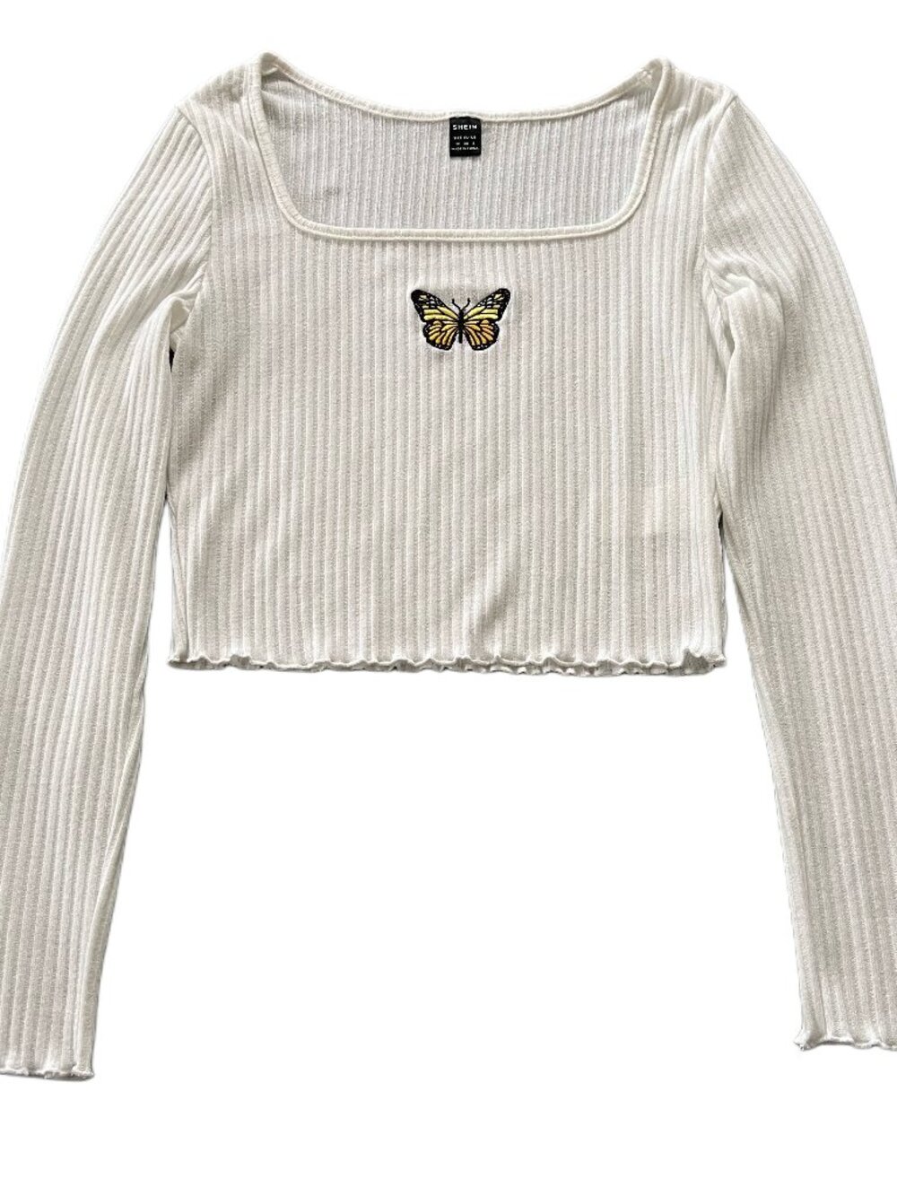 SHEIN Butterfly White Knit Cropped Top Women's Size Medium
